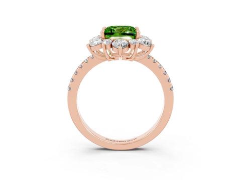 Rose gold Princess Cut Cut Diamond Floral Halo Pave Band with Prong Setting_3