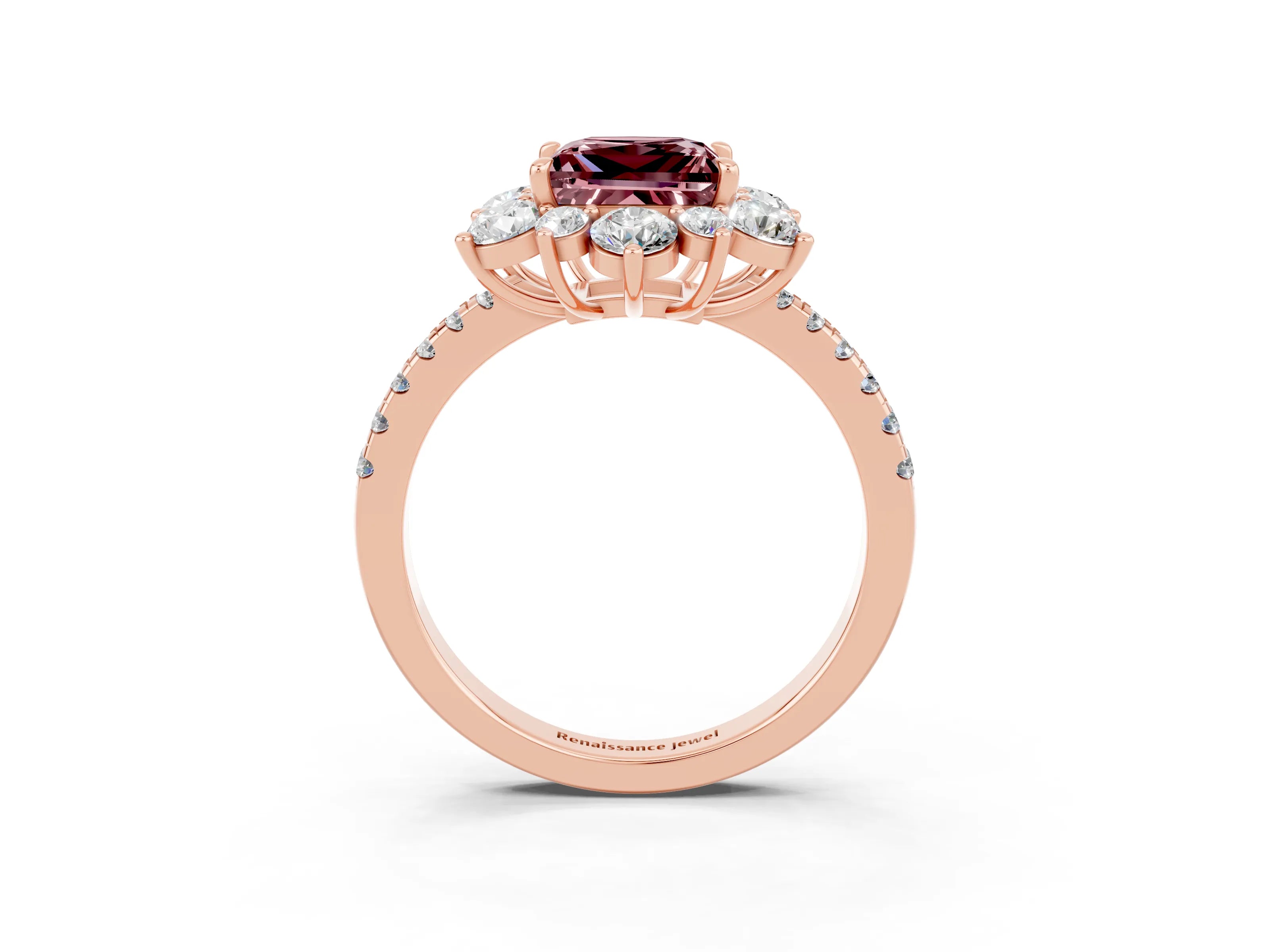 Rose gold Princess Cut Cut Diamond Floral Halo Pave Band with Prong Setting_3