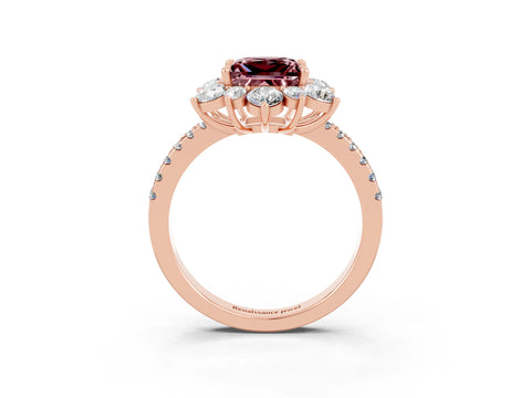 Rose gold Princess Cut Cut Diamond Floral Halo Pave Band with Prong Setting_3