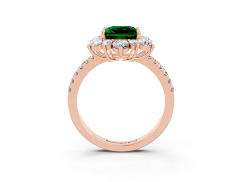 Rose gold Princess Cut Cut Diamond Floral Halo Pave Band with Prong Setting_3