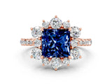Rose gold Princess Cut Cut Diamond Floral Halo Pave Band with Prong Setting
