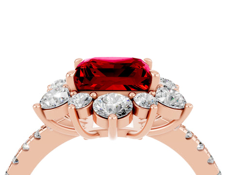 Rose gold Princess Cut Cut Diamond Floral Halo Pave Band with Prong Setting_4