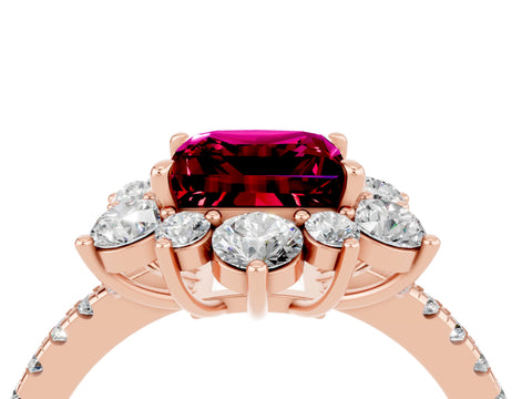 Rose gold Princess Cut Cut Diamond Floral Halo Pave Band with Prong Setting_4