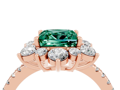 Rose gold Princess Cut Cut Diamond Floral Halo Pave Band with Prong Setting_4