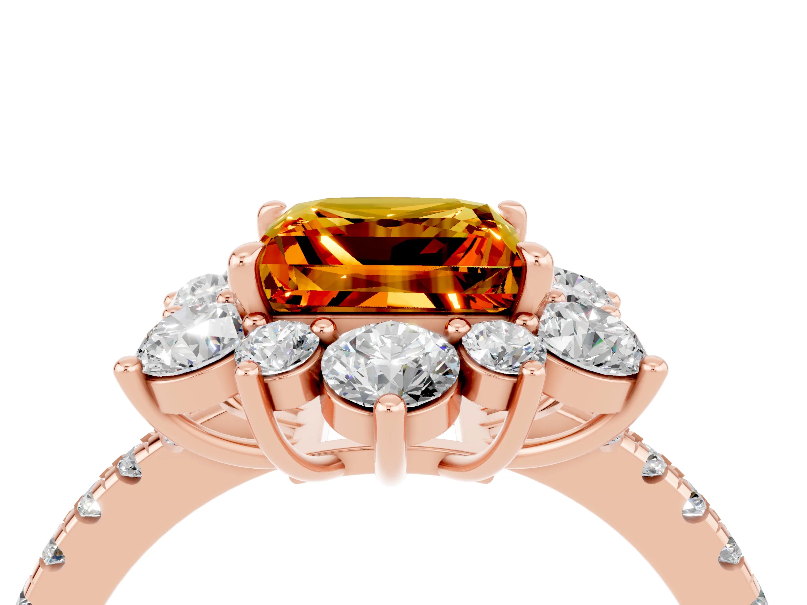 Rose gold Princess Cut Cut Diamond Floral Halo Pave Band with Prong Setting_4