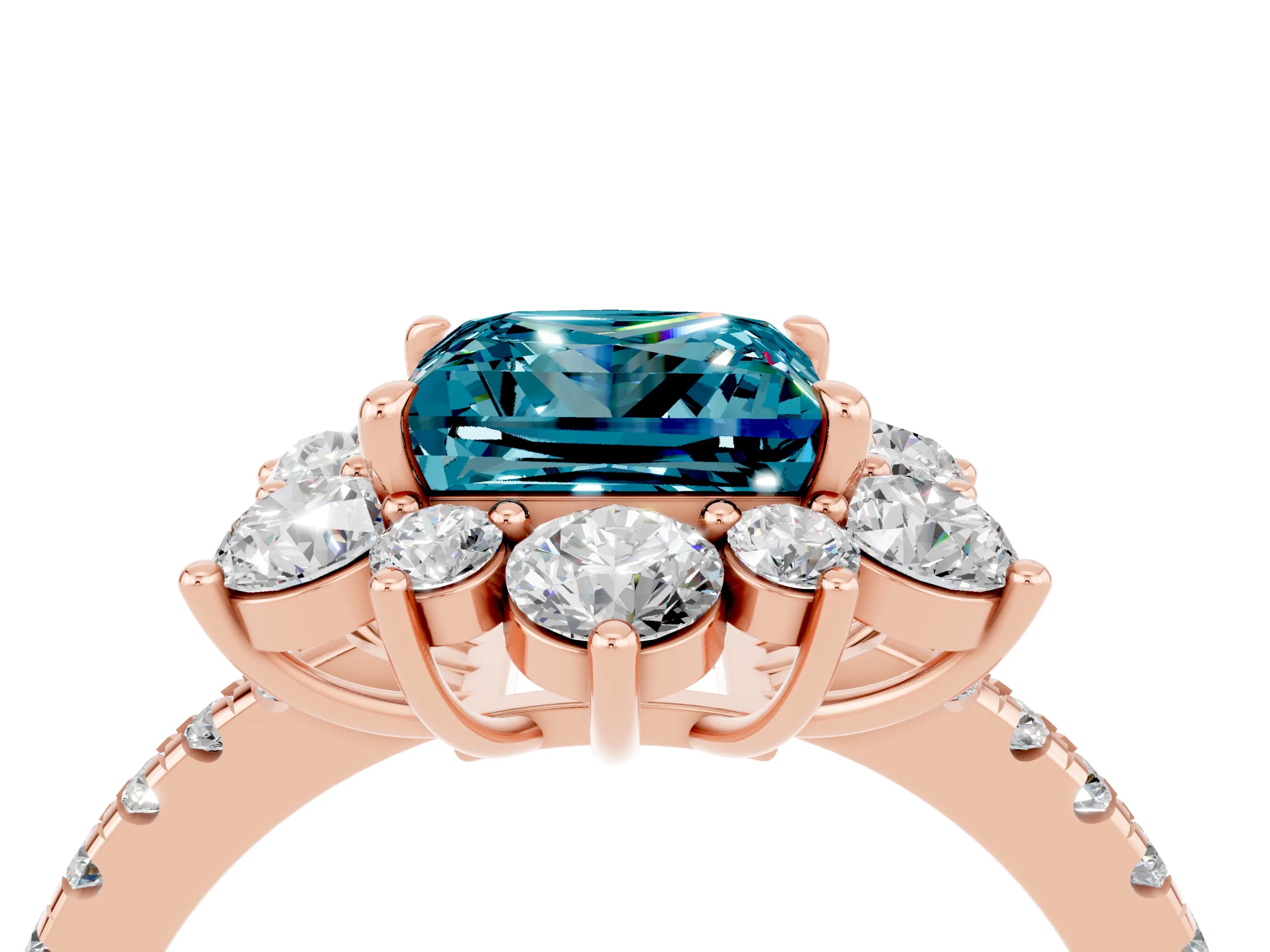 Rose gold Princess Cut Cut Diamond Floral Halo Pave Band with Prong Setting_4