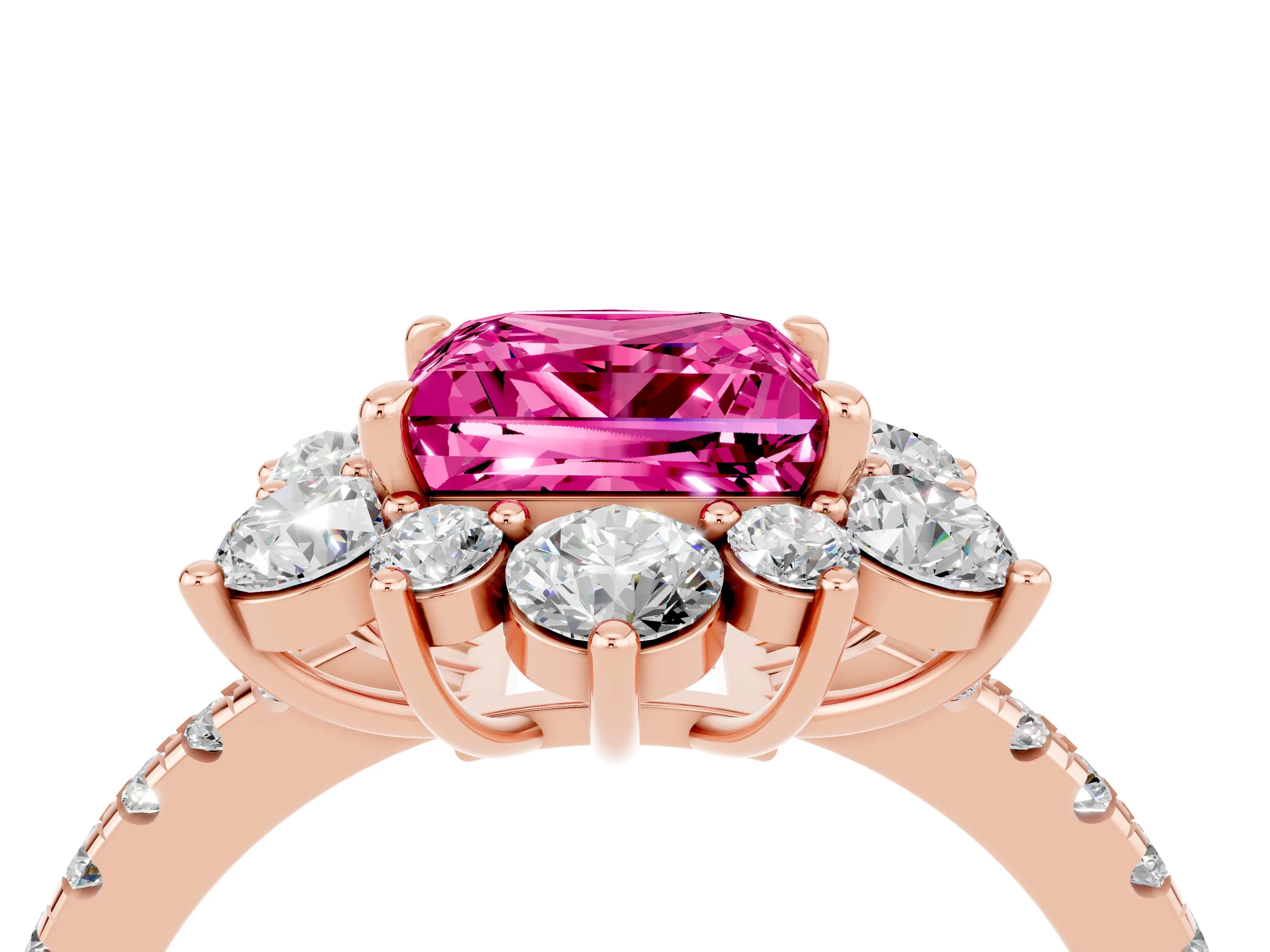 Rose gold Princess Cut Cut Diamond Floral Halo Pave Band with Prong Setting_4