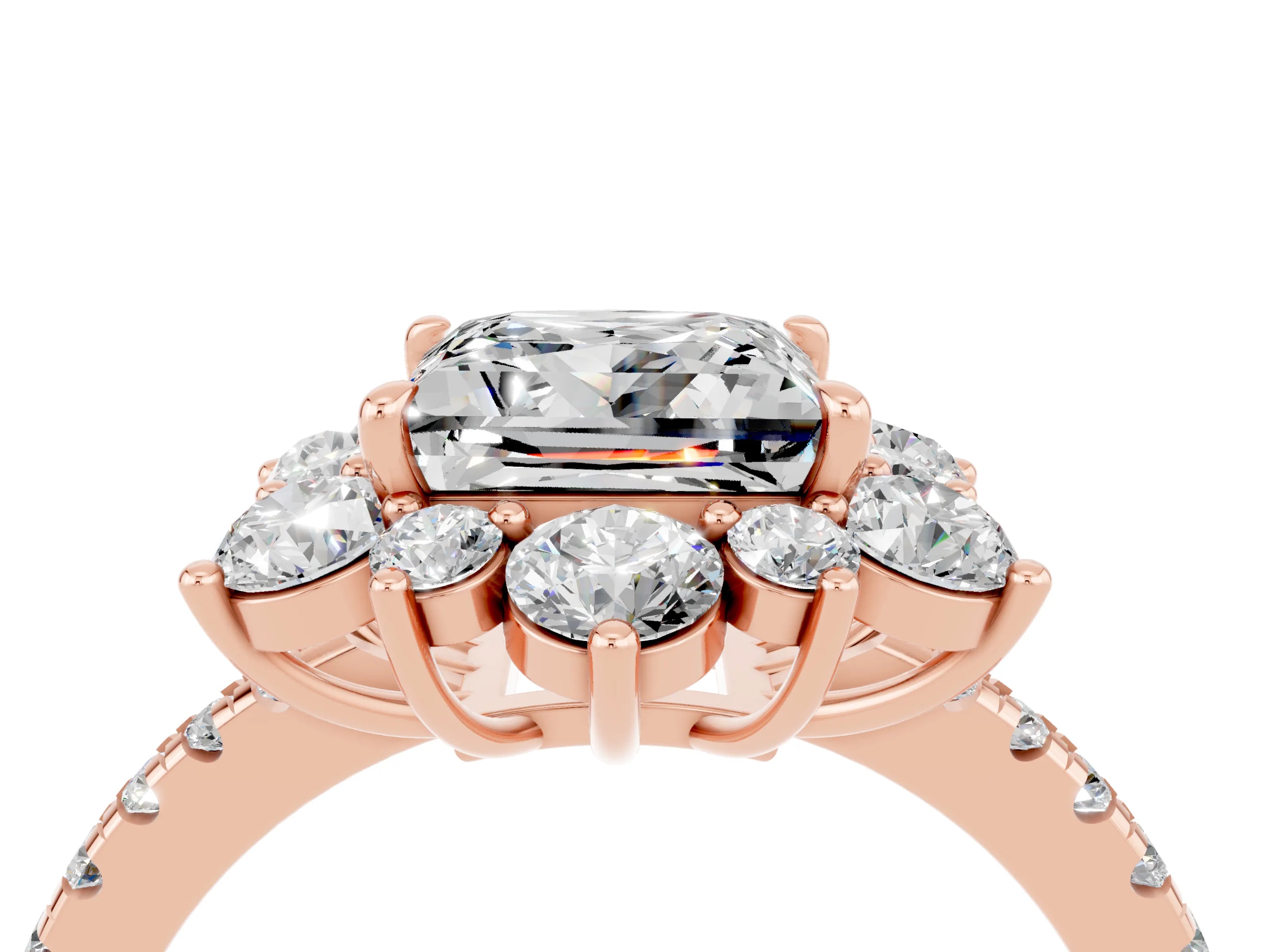 Rose gold Princess Cut Cut Diamond Floral Halo Pave Band with Prong Setting_4
