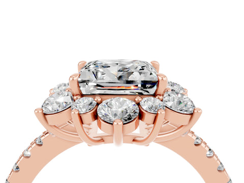 Rose gold Princess Cut Cut Diamond Floral Halo Pave Band with Prong Setting_4
