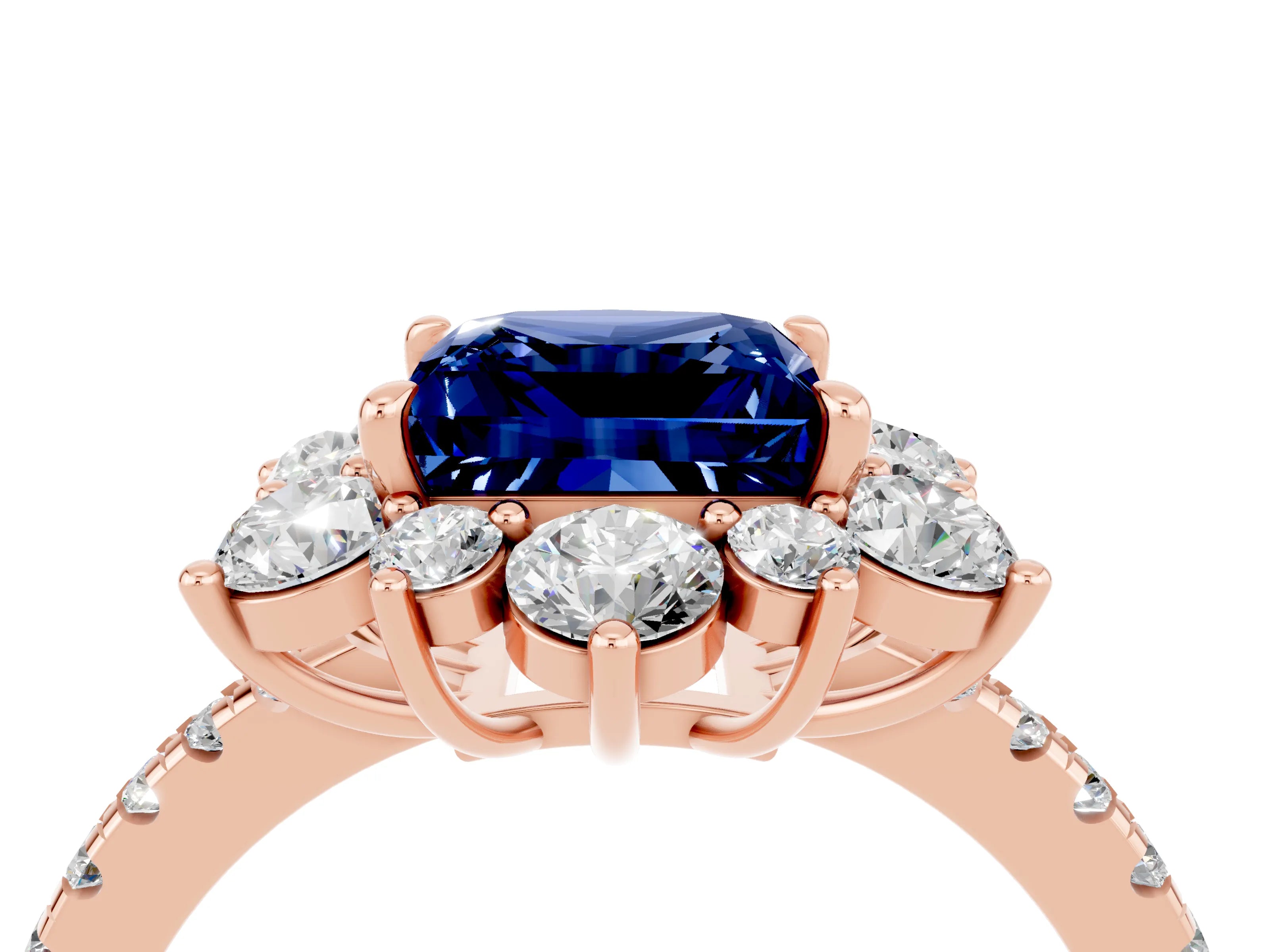 Rose gold Princess Cut Cut Diamond Floral Halo Pave Band with Prong Setting_4