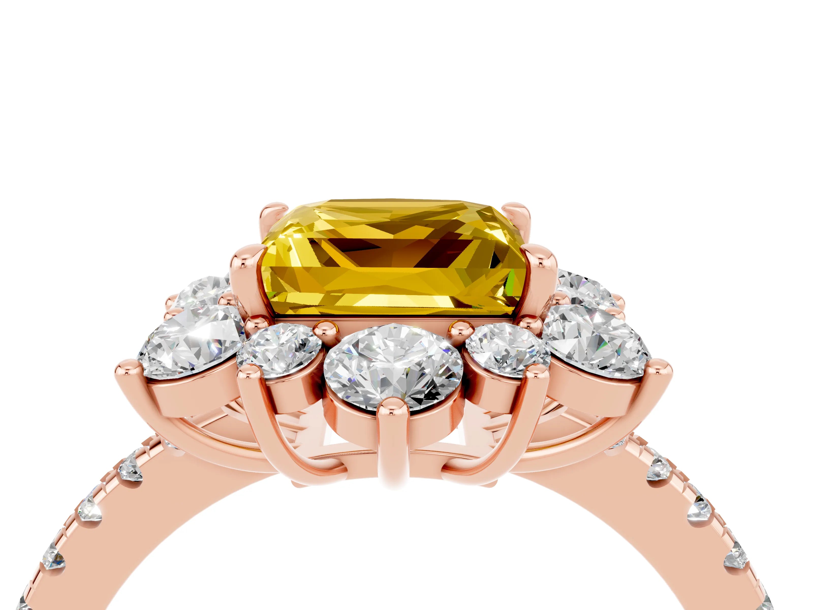 Rose gold Princess Cut Cut Diamond Floral Halo Pave Band with Prong Setting_4