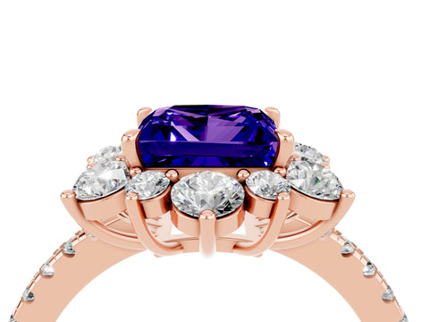 Rose gold Princess Cut Cut Diamond Floral Halo Pave Band with Prong Setting_4