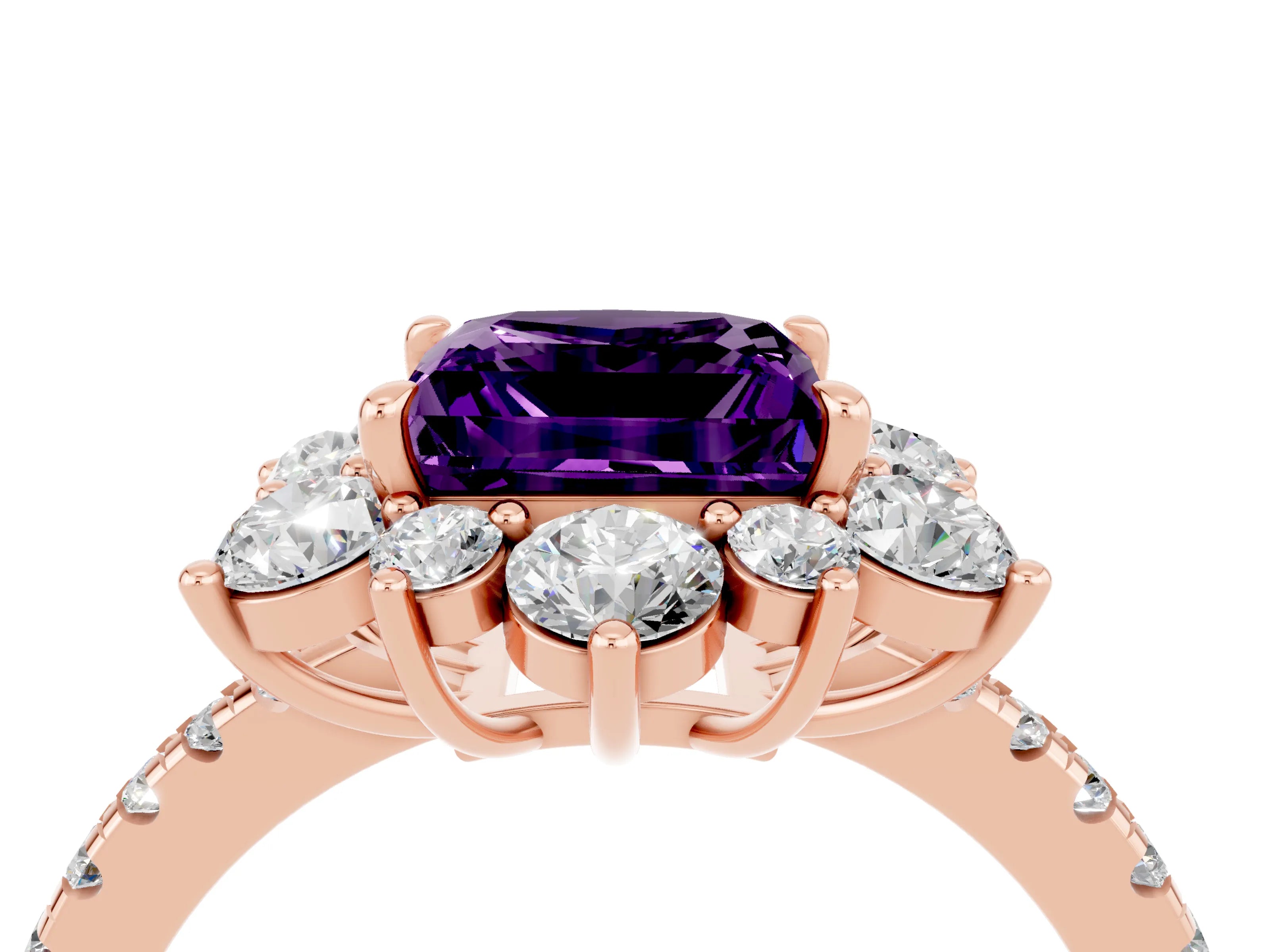 Rose gold Princess Cut Cut Diamond Floral Halo Pave Band with Prong Setting_4