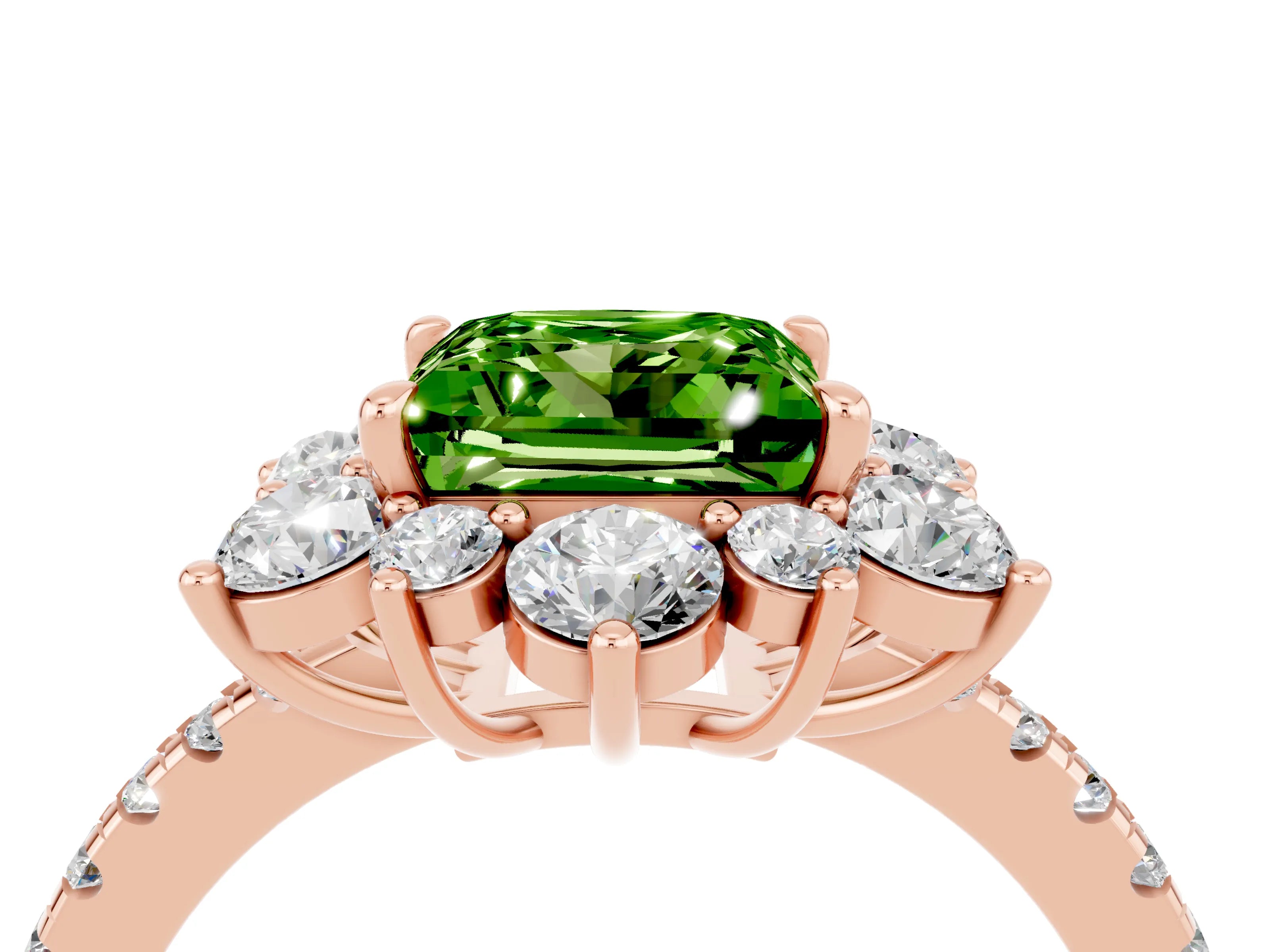 Rose gold Princess Cut Cut Diamond Floral Halo Pave Band with Prong Setting_4