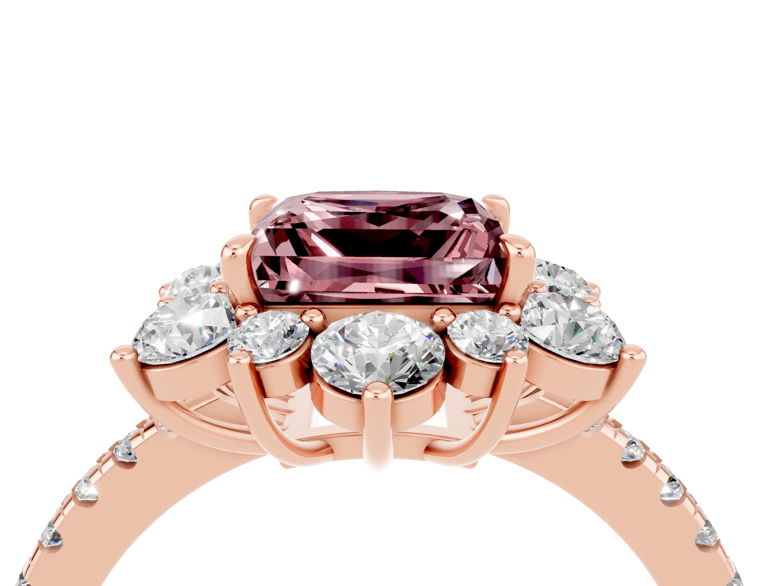 Rose gold Princess Cut Cut Diamond Floral Halo Pave Band with Prong Setting_4