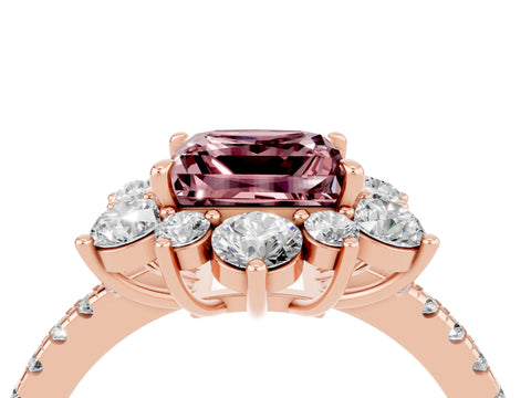 Rose gold Princess Cut Cut Diamond Floral Halo Pave Band with Prong Setting_4