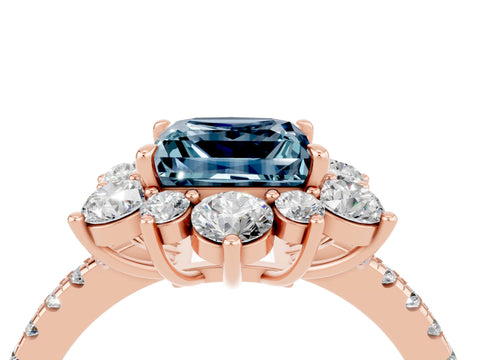 Rose gold Princess Cut Cut Diamond Floral Halo Pave Band with Prong Setting_4