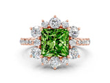 Rose gold Princess Cut Cut Diamond Floral Halo Pave Band with Prong Setting
