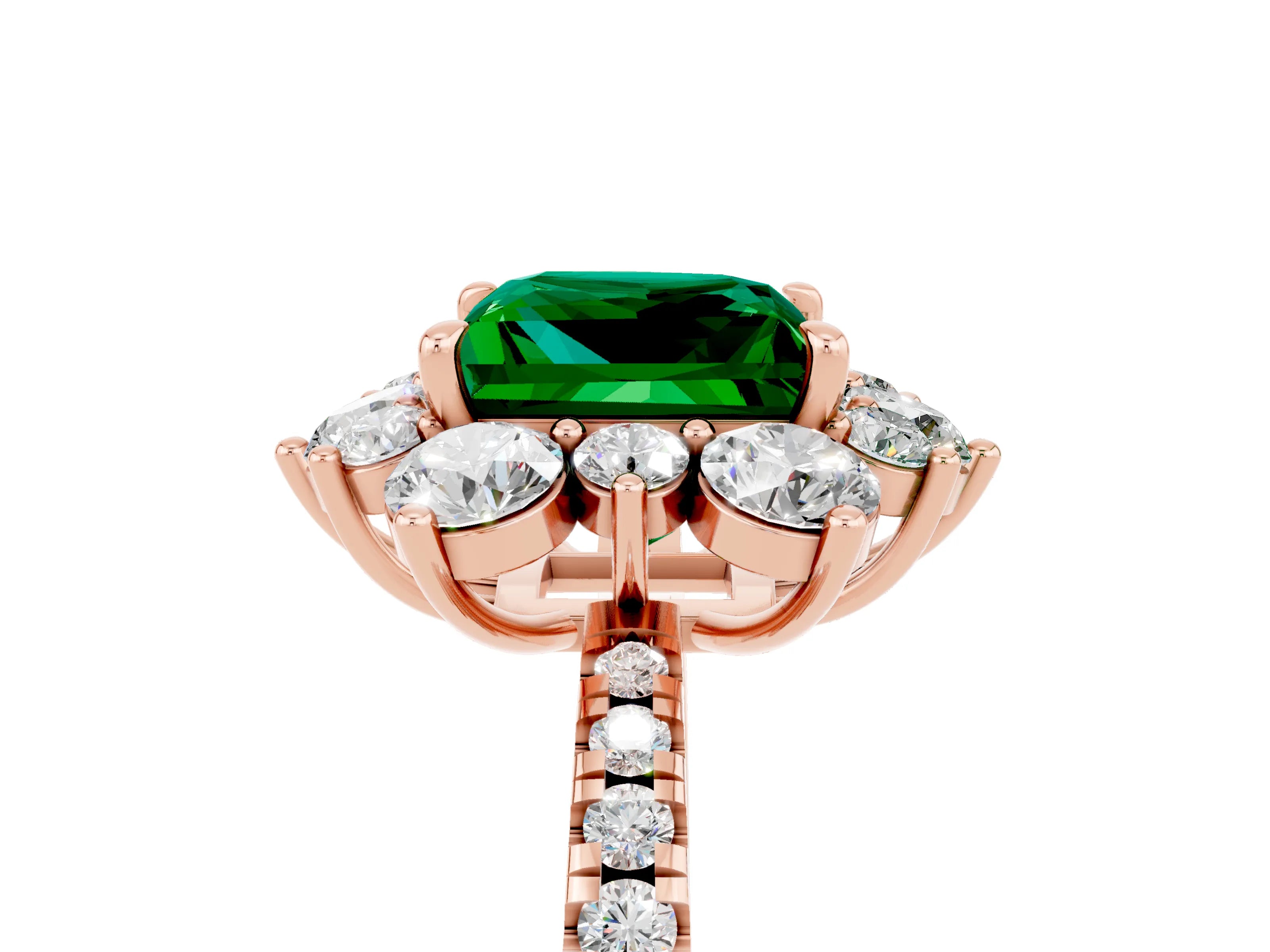 Rose gold Princess Cut Cut Diamond Floral Halo Pave Band with Prong Setting_5