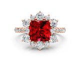 Rose gold Princess Cut Cut Diamond Floral Halo Pave Band with Prong Setting