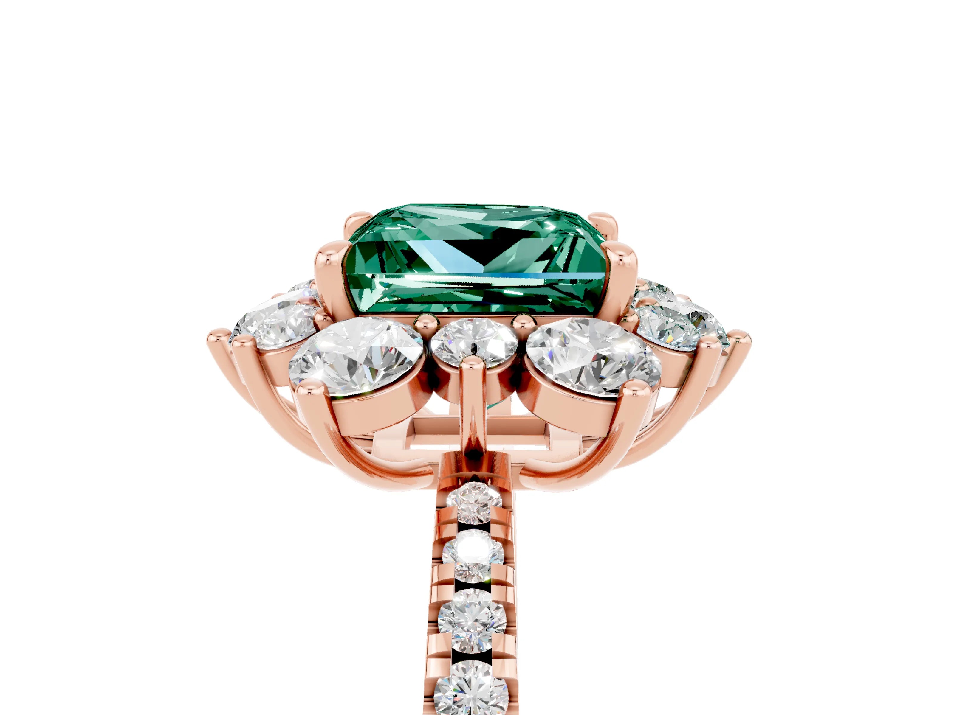 Rose gold Princess Cut Cut Diamond Floral Halo Pave Band with Prong Setting_5