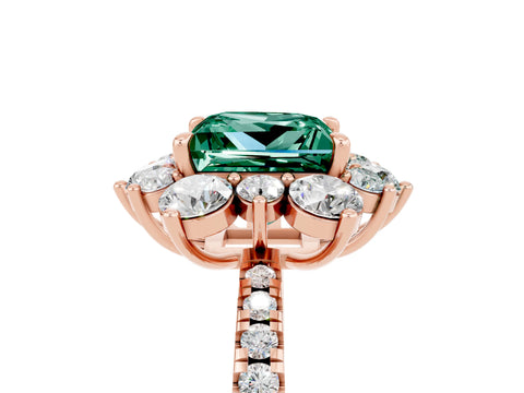 Rose gold Princess Cut Cut Diamond Floral Halo Pave Band with Prong Setting_5