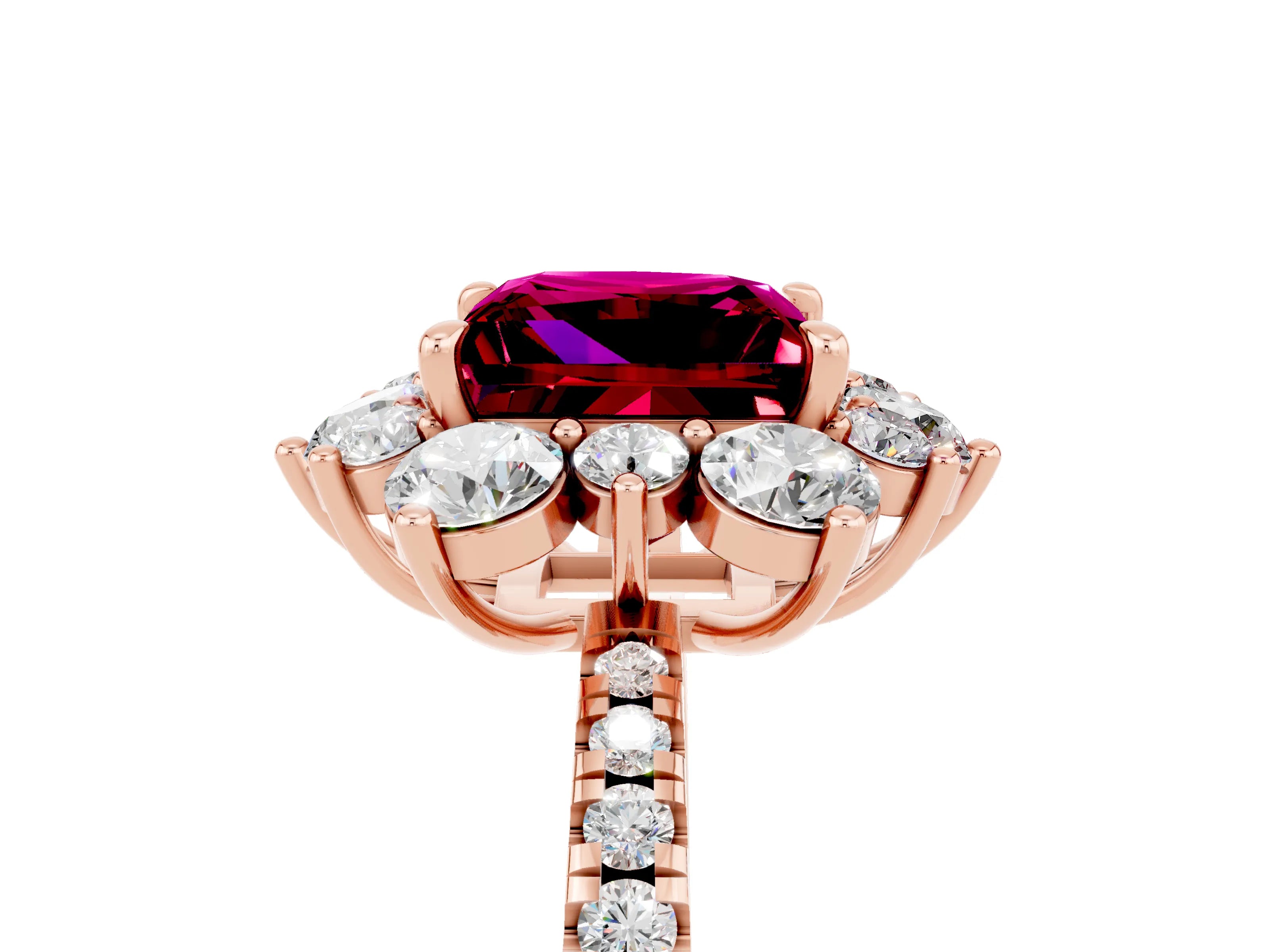Rose gold Princess Cut Cut Diamond Floral Halo Pave Band with Prong Setting_5