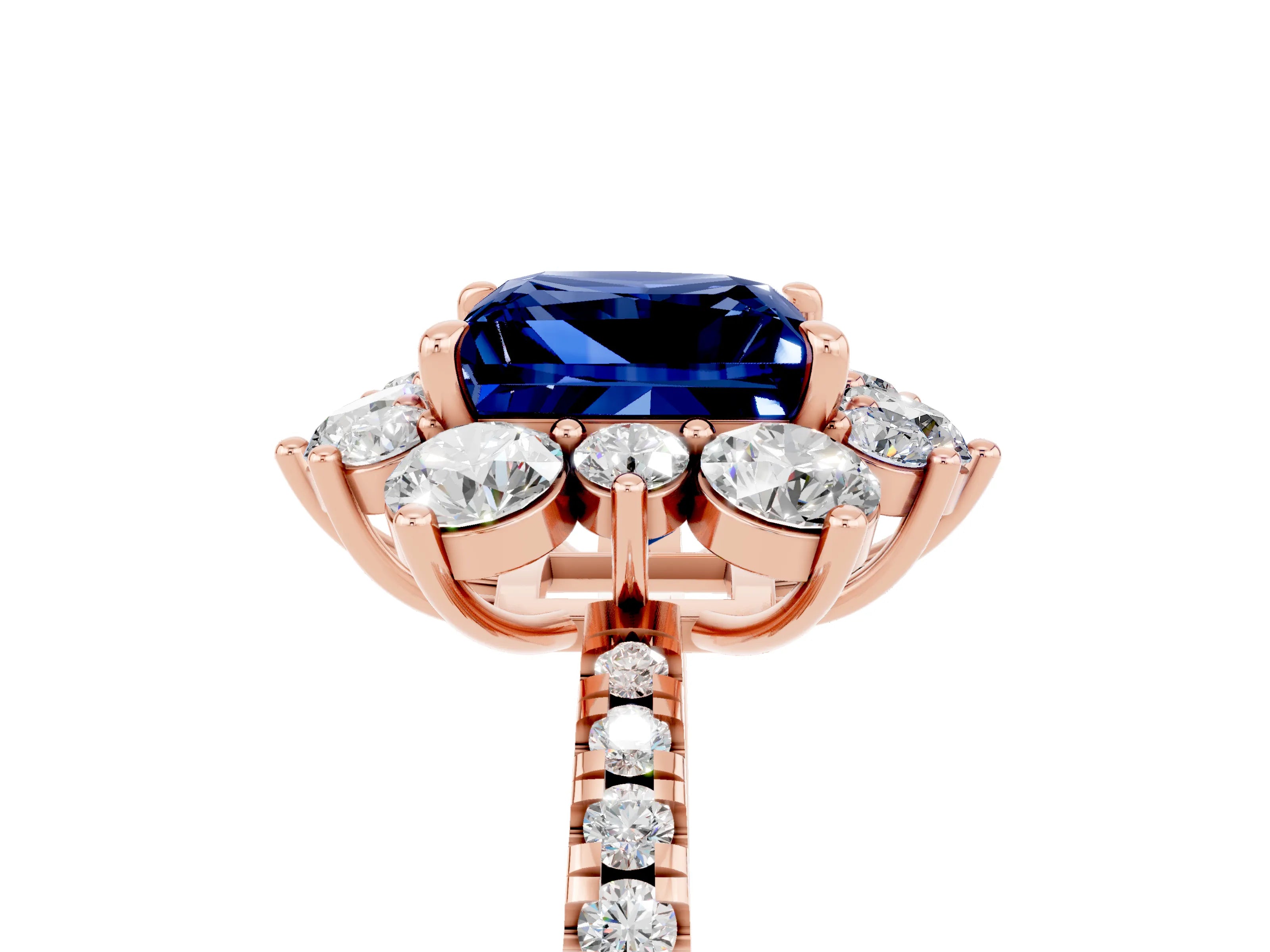 Rose gold Princess Cut Cut Diamond Floral Halo Pave Band with Prong Setting_5