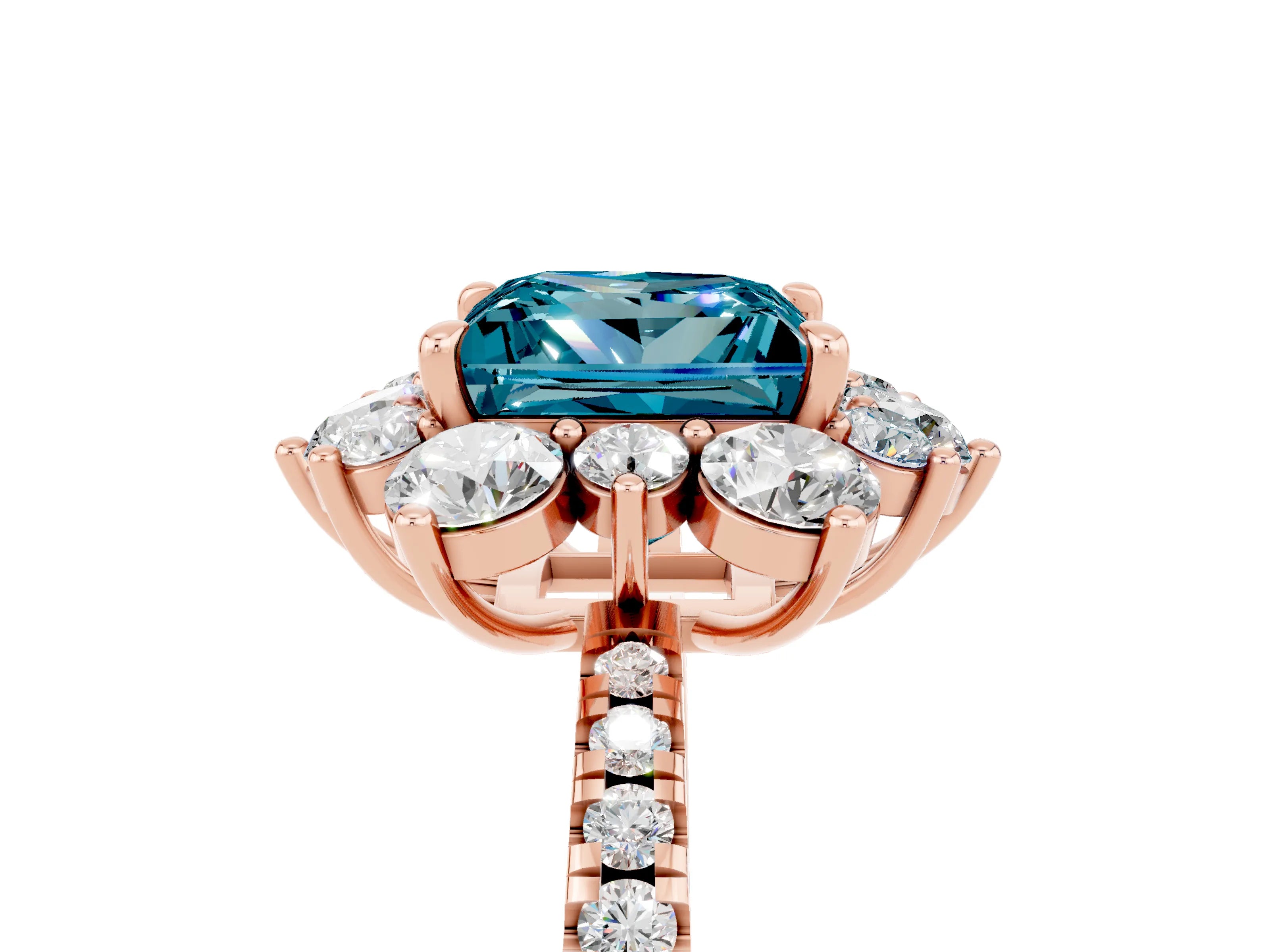 Rose gold Princess Cut Cut Diamond Floral Halo Pave Band with Prong Setting_5