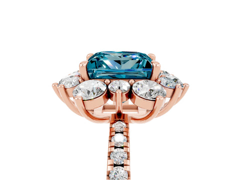 Rose gold Princess Cut Cut Diamond Floral Halo Pave Band with Prong Setting_5