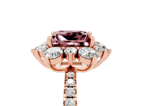 Rose gold Princess Cut Cut Diamond Floral Halo Pave Band with Prong Setting_5