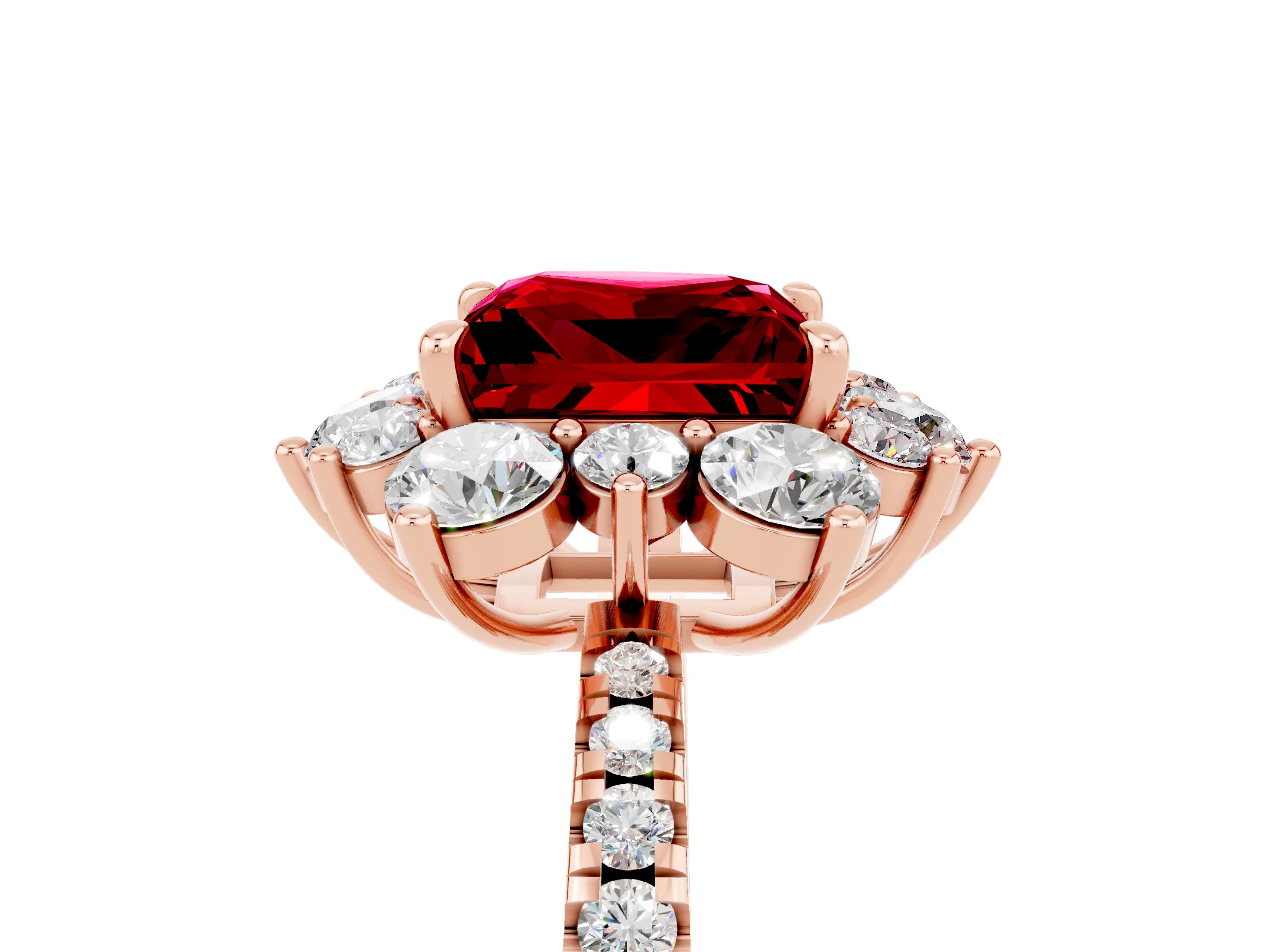 Rose gold Princess Cut Cut Diamond Floral Halo Pave Band with Prong Setting_5