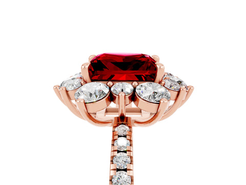 Rose gold Princess Cut Cut Diamond Floral Halo Pave Band with Prong Setting_5