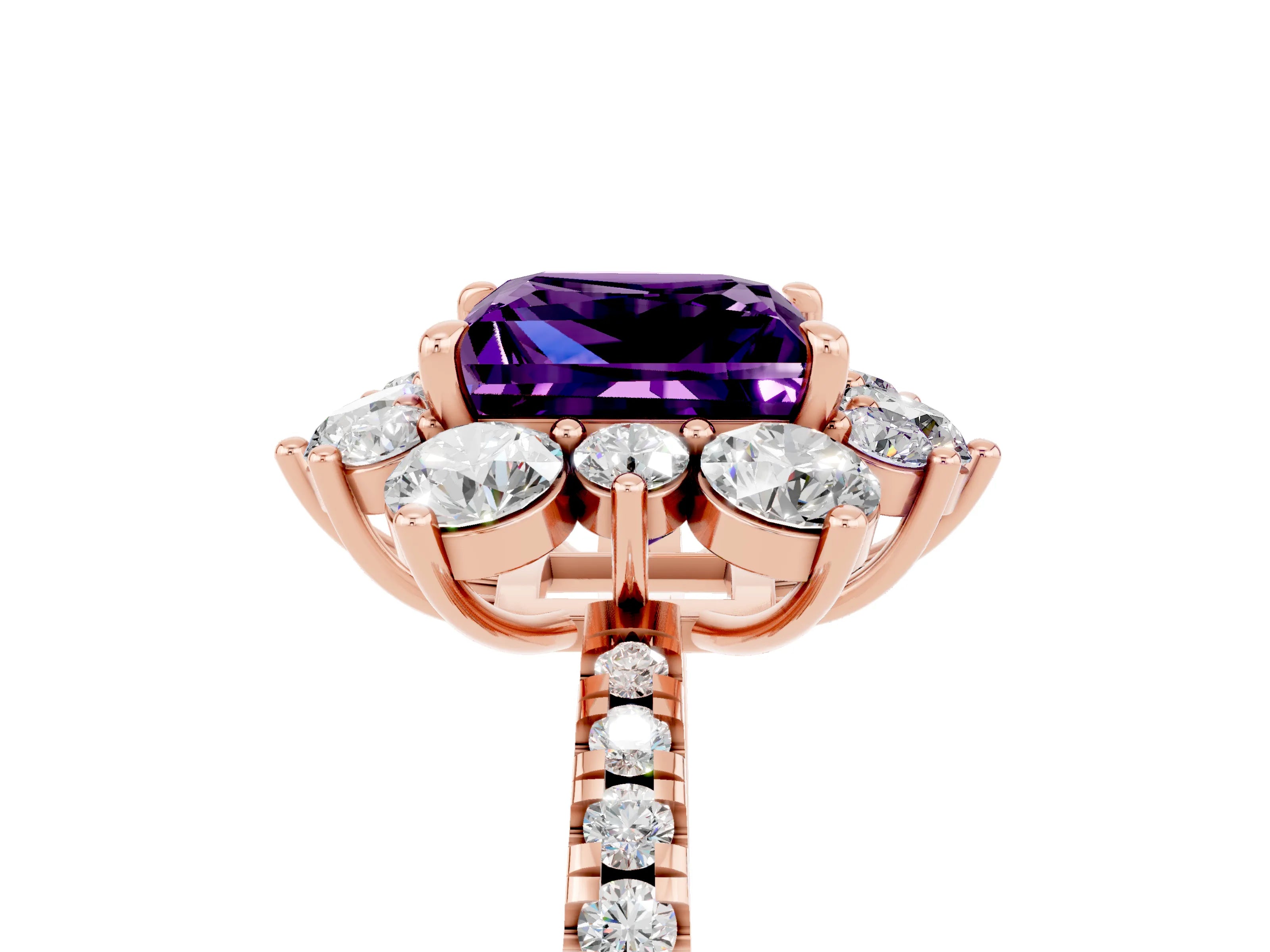 Rose gold Princess Cut Cut Diamond Floral Halo Pave Band with Prong Setting_5