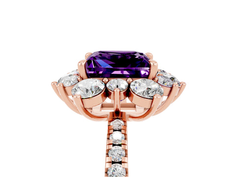 Rose gold Princess Cut Cut Diamond Floral Halo Pave Band with Prong Setting_5