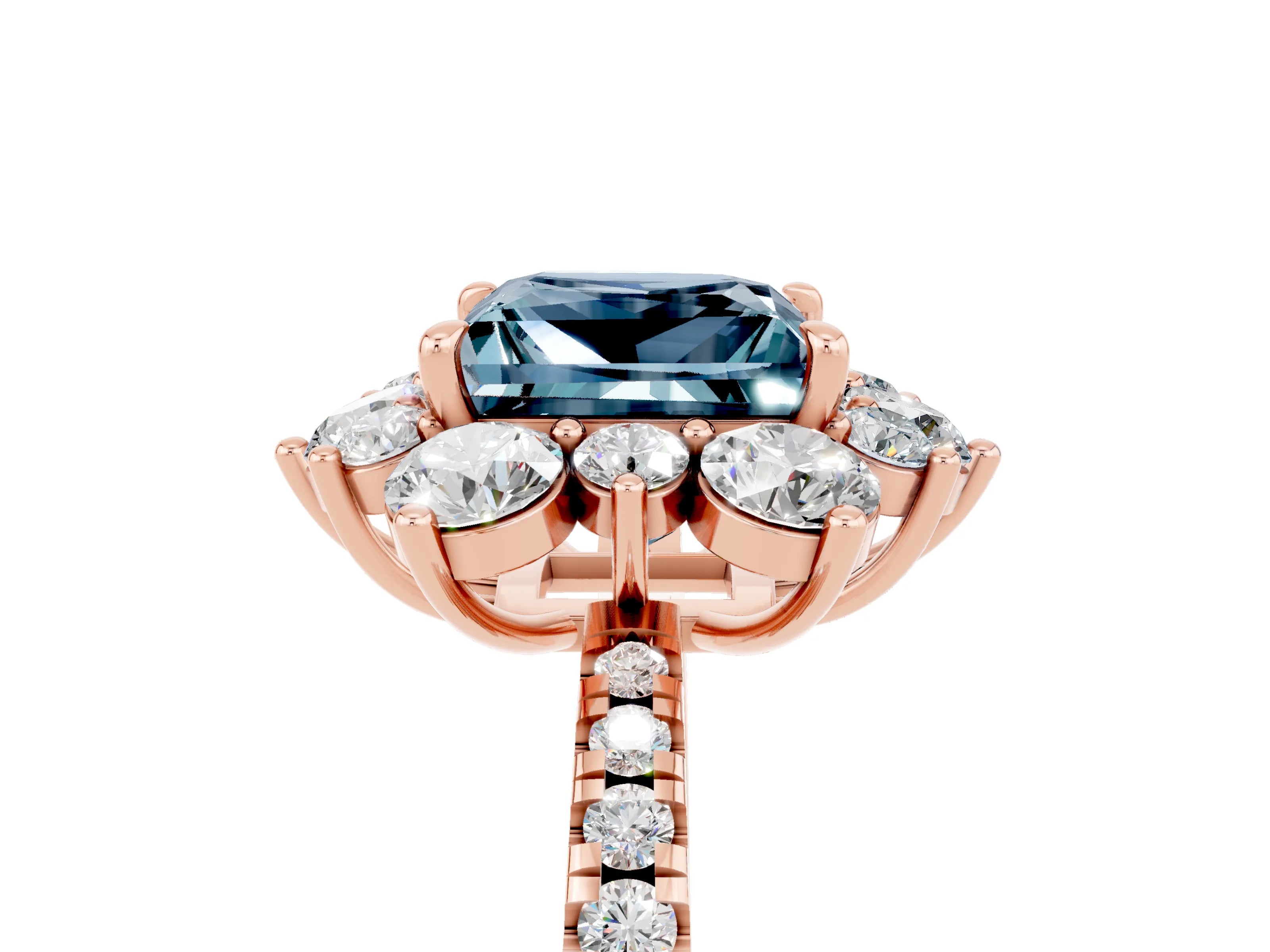 Rose gold Princess Cut Cut Diamond Floral Halo Pave Band with Prong Setting_5