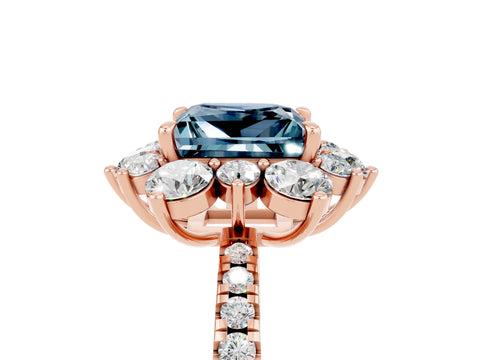 Rose gold Princess Cut Cut Diamond Floral Halo Pave Band with Prong Setting_5