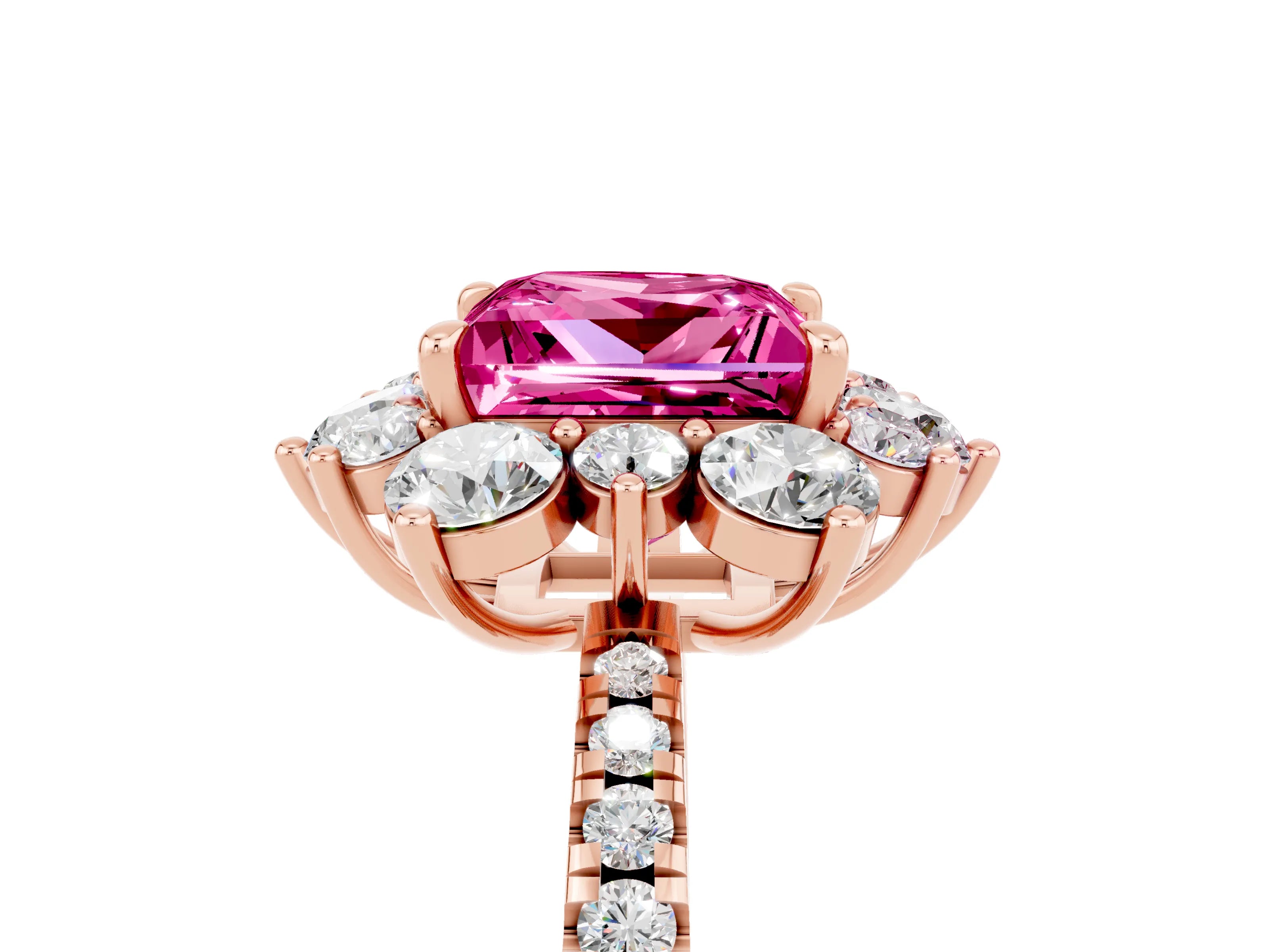 Rose gold Princess Cut Cut Diamond Floral Halo Pave Band with Prong Setting_5