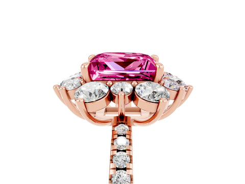 Rose gold Princess Cut Cut Diamond Floral Halo Pave Band with Prong Setting_5