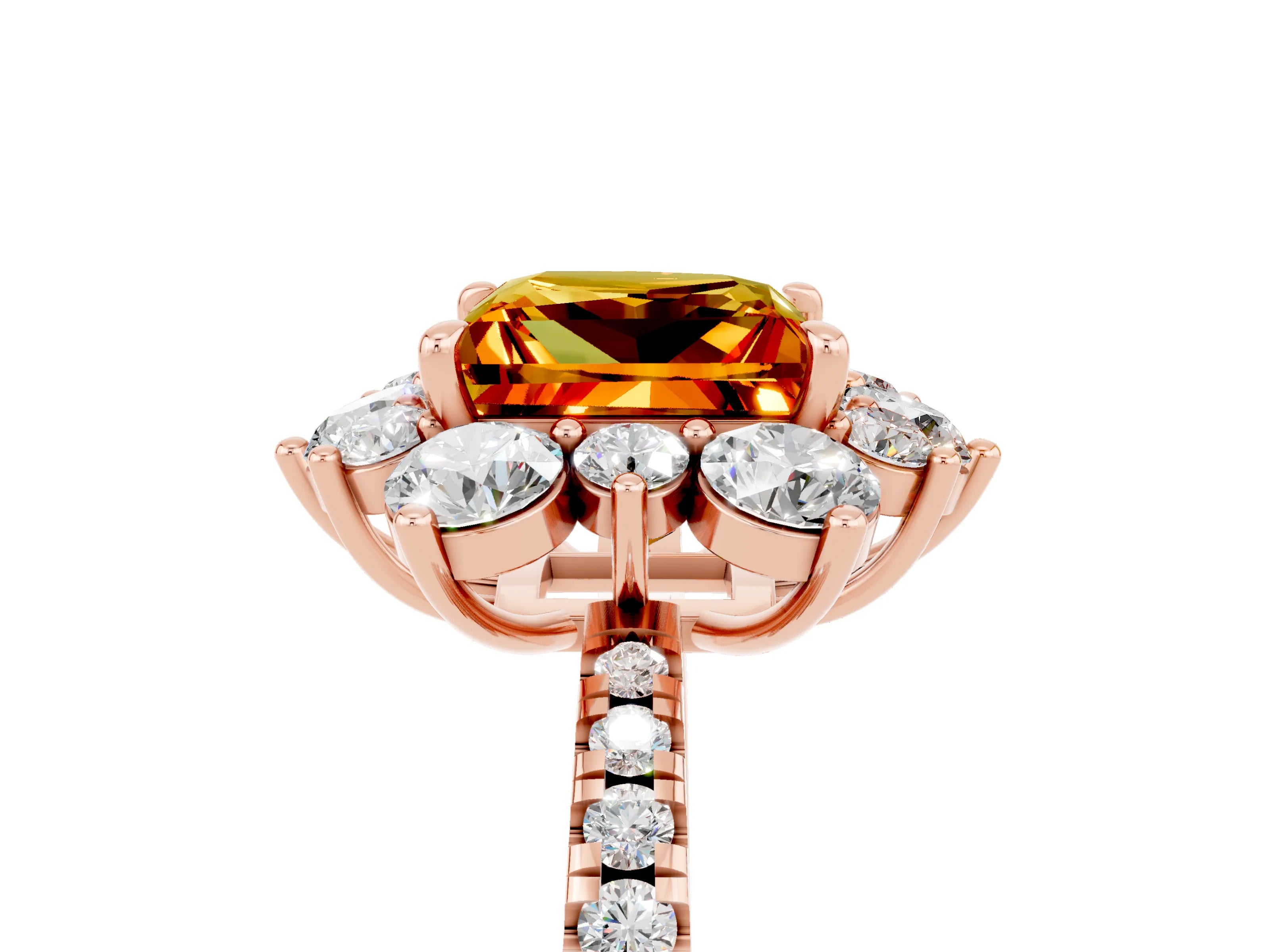 Rose gold Princess Cut Cut Diamond Floral Halo Pave Band with Prong Setting_5