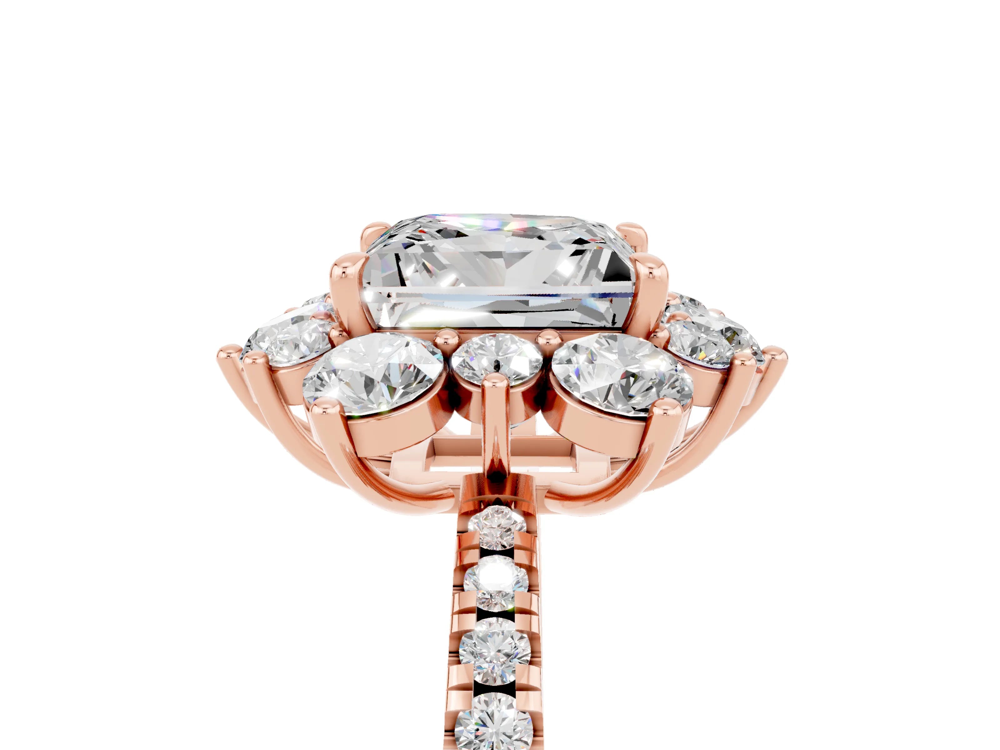 Rose gold Princess Cut Cut Diamond Floral Halo Pave Band with Prong Setting_5
