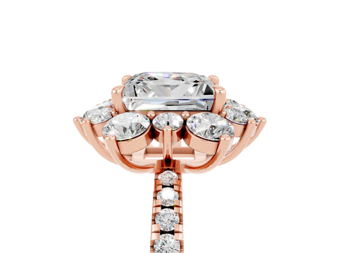 Rose gold Princess Cut Cut Diamond Floral Halo Pave Band with Prong Setting_5
