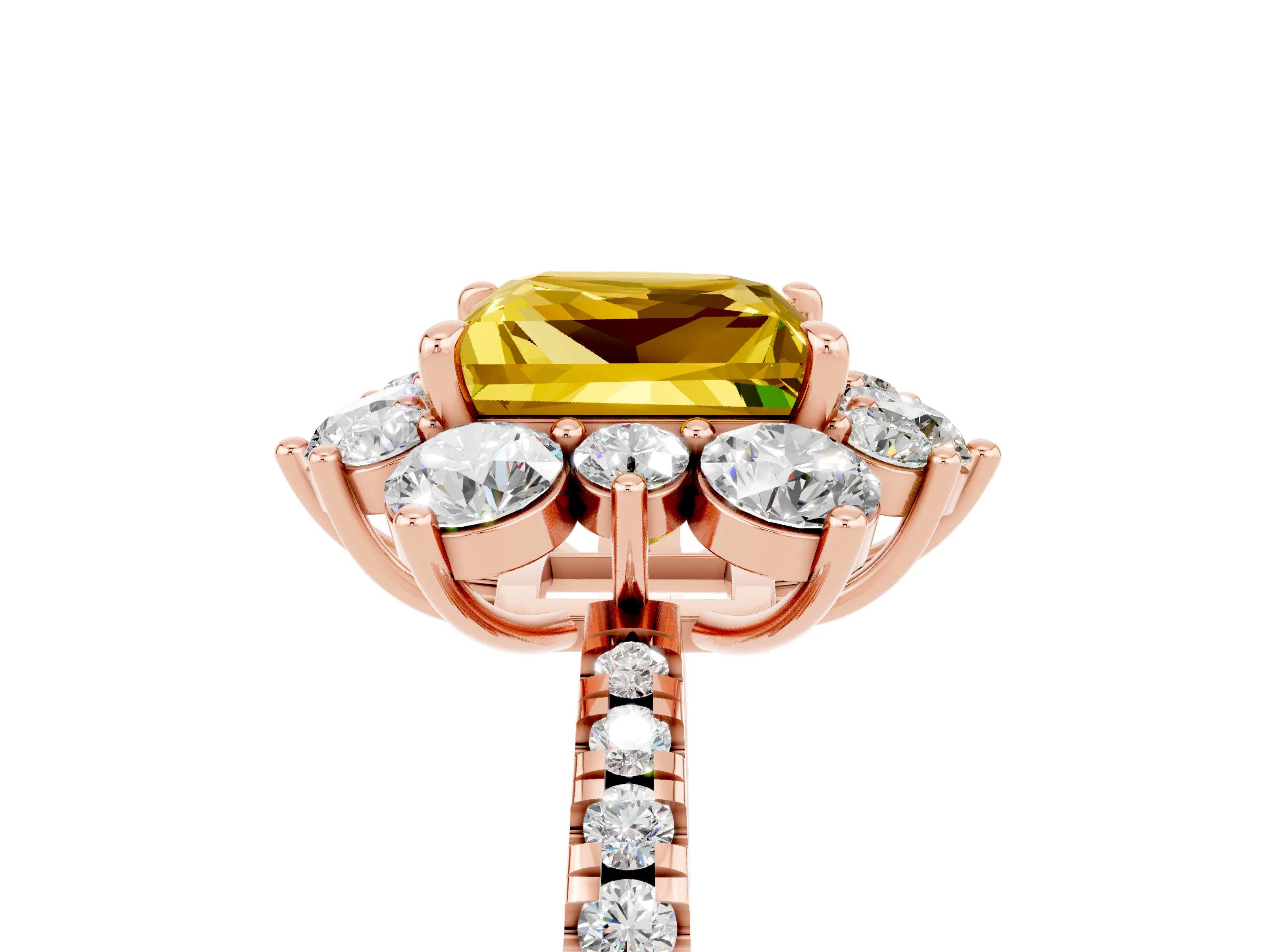 Rose gold Princess Cut Cut Diamond Floral Halo Pave Band with Prong Setting_5