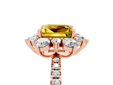 Rose gold Princess Cut Cut Diamond Floral Halo Pave Band with Prong Setting_5