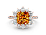 Rose gold Princess Cut Cut Diamond Floral Halo Pave Band with Prong Setting