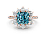 Rose gold Princess Cut Cut Diamond Floral Halo Pave Band with Prong Setting