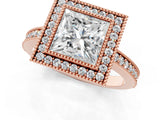 Rose gold Princess Cut-Cut Diamond Halo Engagement Ring with Pave Band and Prong Setting_10