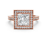 Rose gold Princess Cut-Cut Diamond Halo Engagement Ring with Pave Band and Prong Setting_9