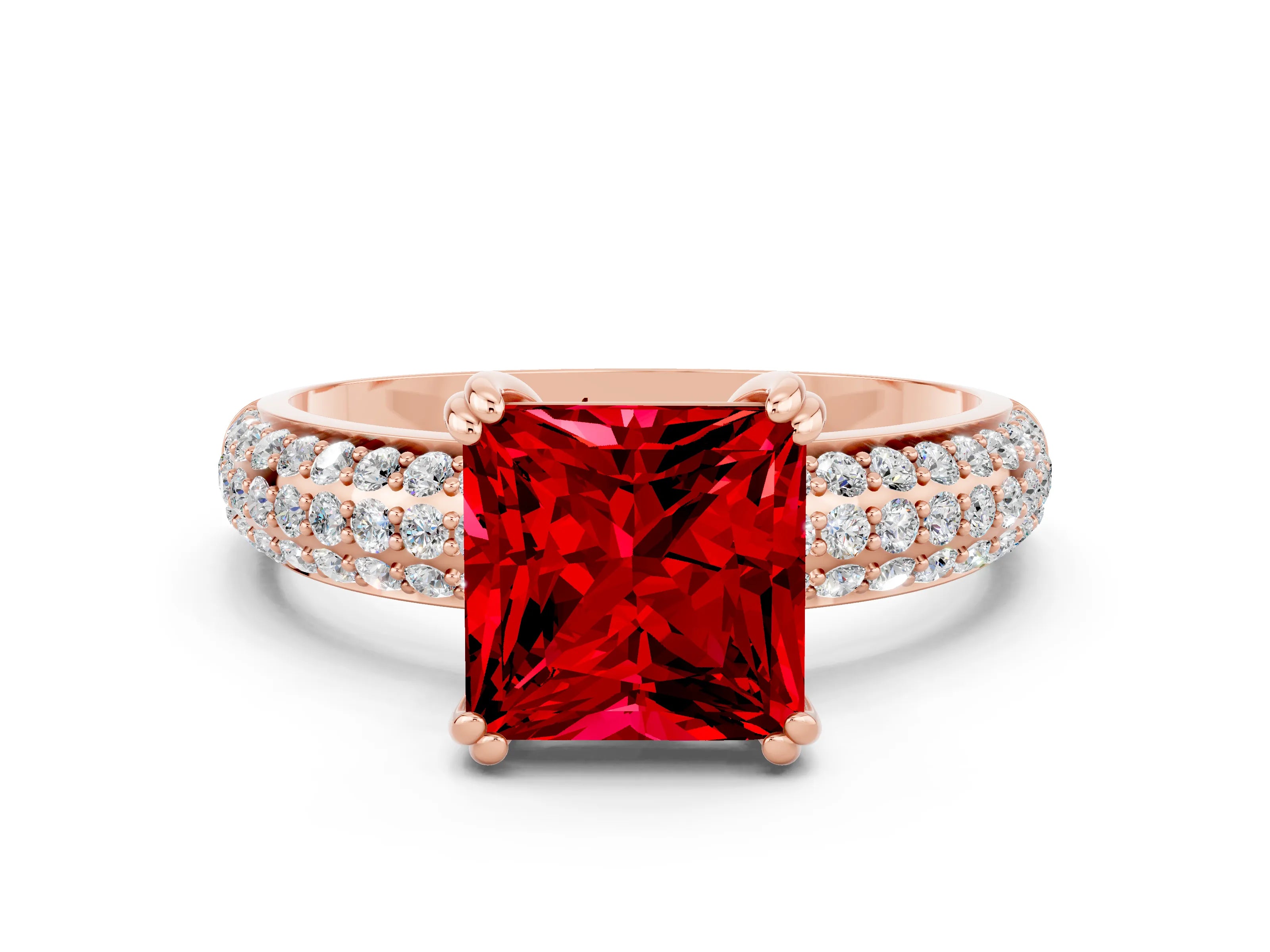 Rose gold Princess Cut Cut Diamond Milgrain Marquise Band with Prong Setting