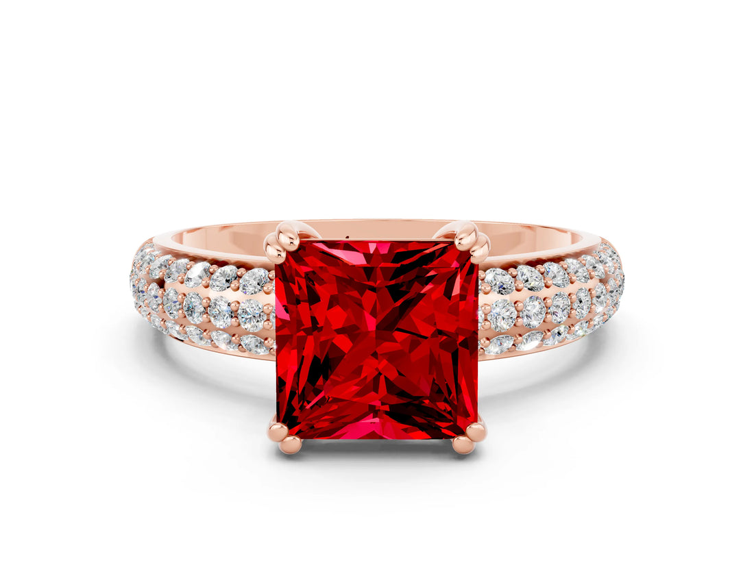 Rose gold Princess Cut Cut Diamond Milgrain Marquise Band with Prong Setting